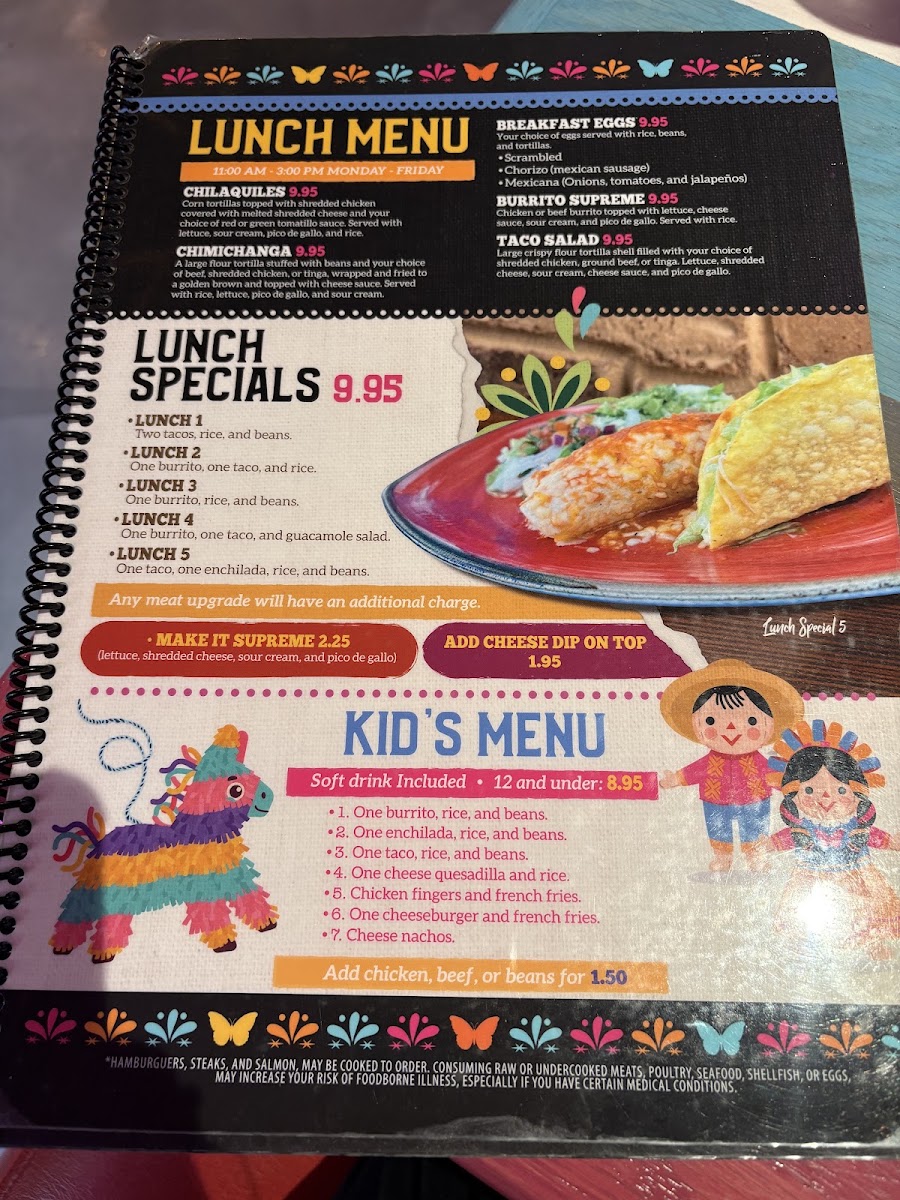Monarca Mexican Restaurant menu board