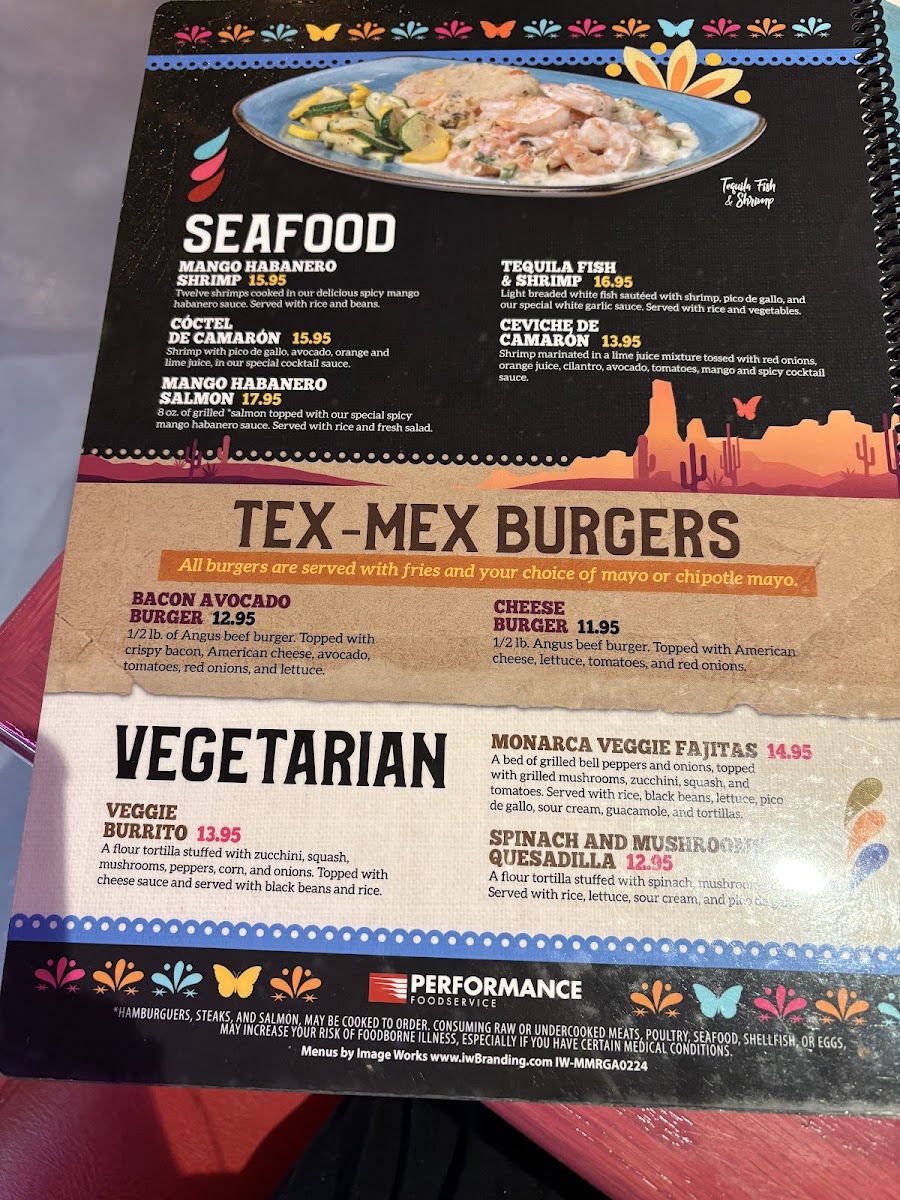 Monarca Mexican Restaurant menu board