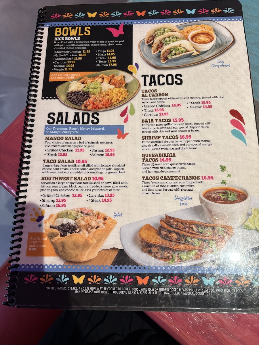 Monarca Mexican Restaurant menu board
