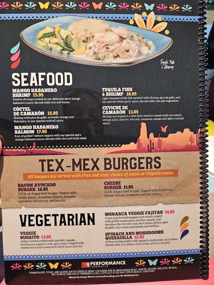 Monarca Mexican Restaurant menu board