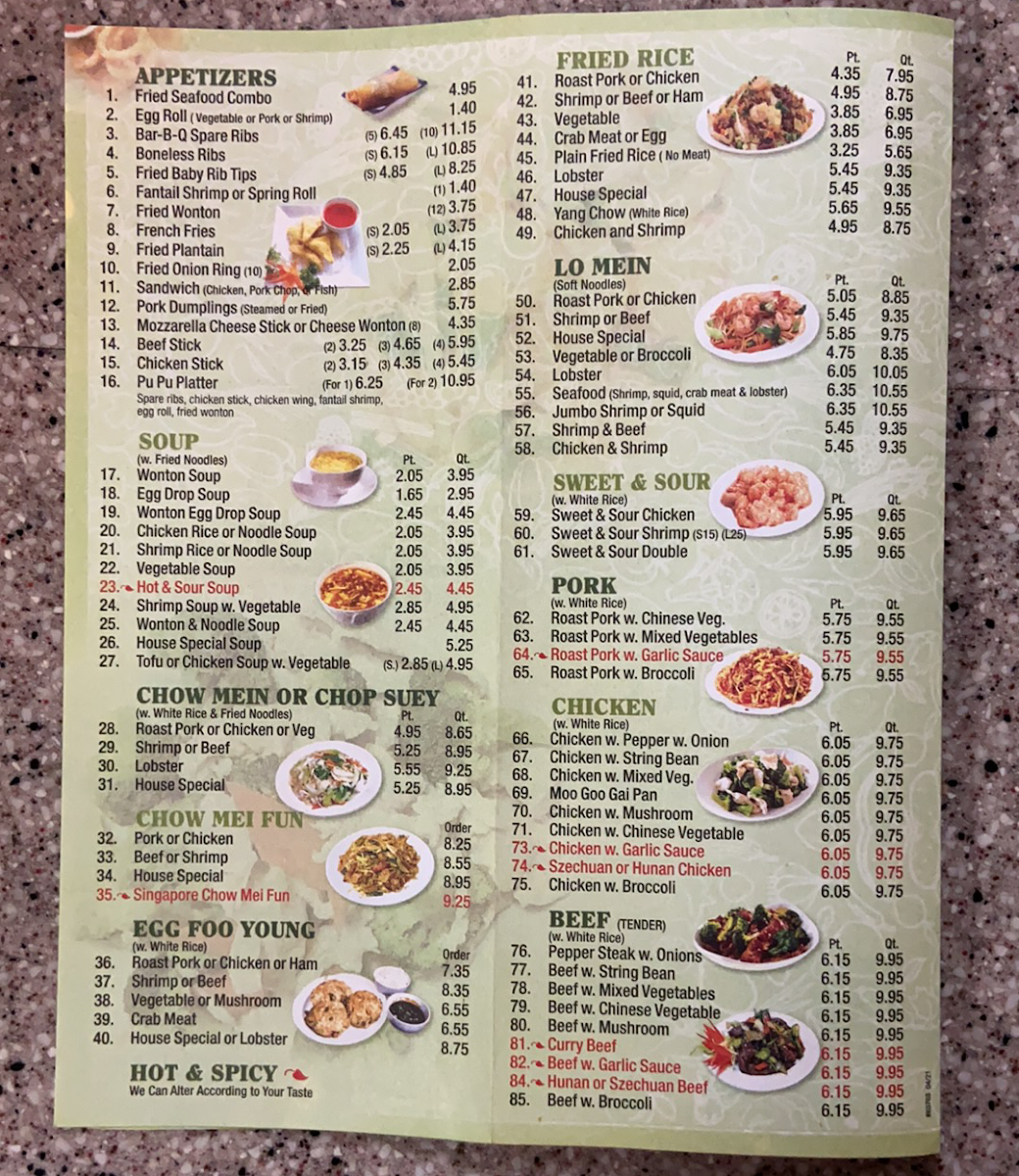 Kam Heung Kitchen menu board