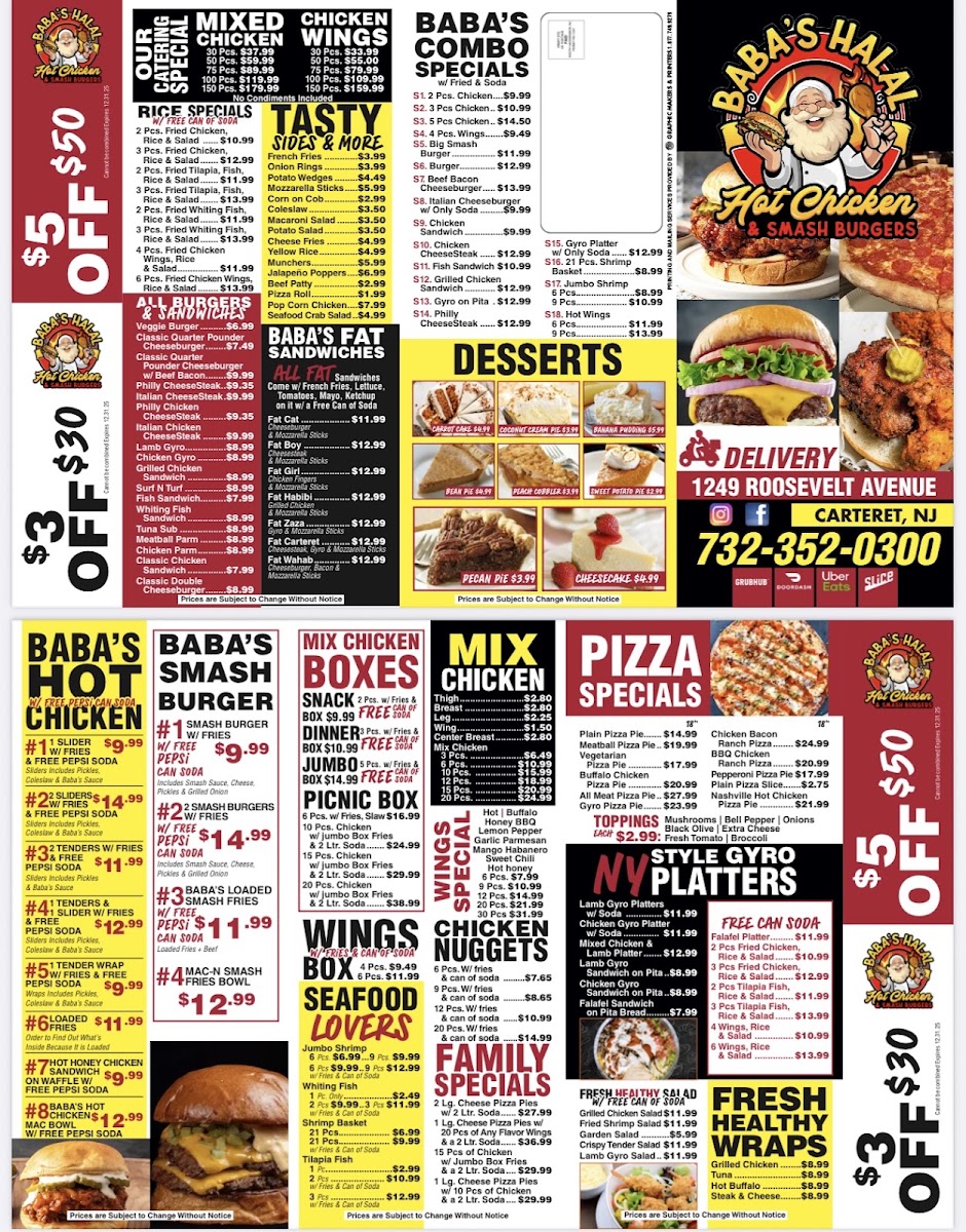 Baba’s Halal Hot Chicken & Smash Burgers menu board