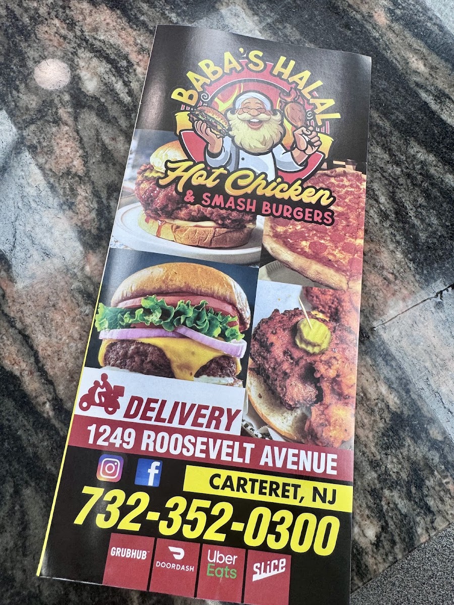 Baba’s Halal Hot Chicken & Smash Burgers menu board