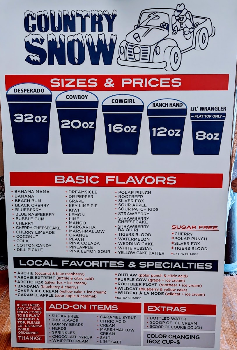 Country Snow menu board