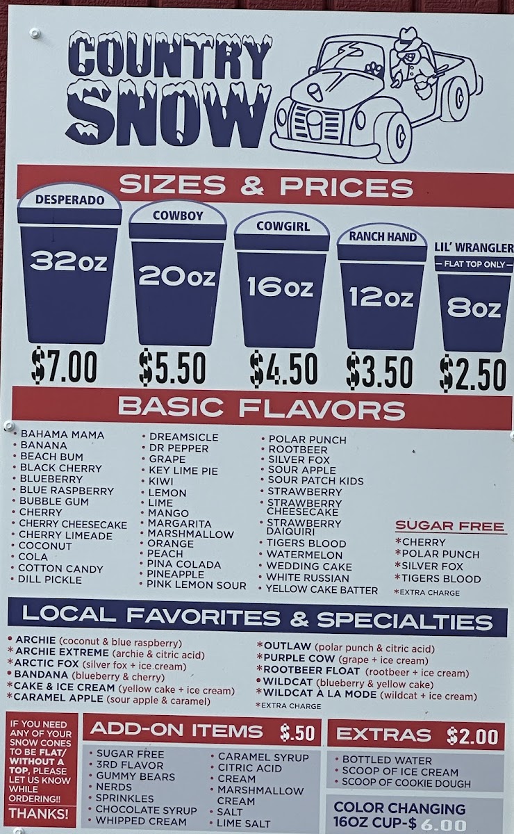 Country Snow menu board