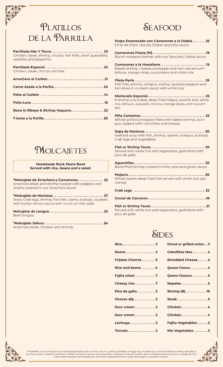 Casa Roja Mexican Grill menu board