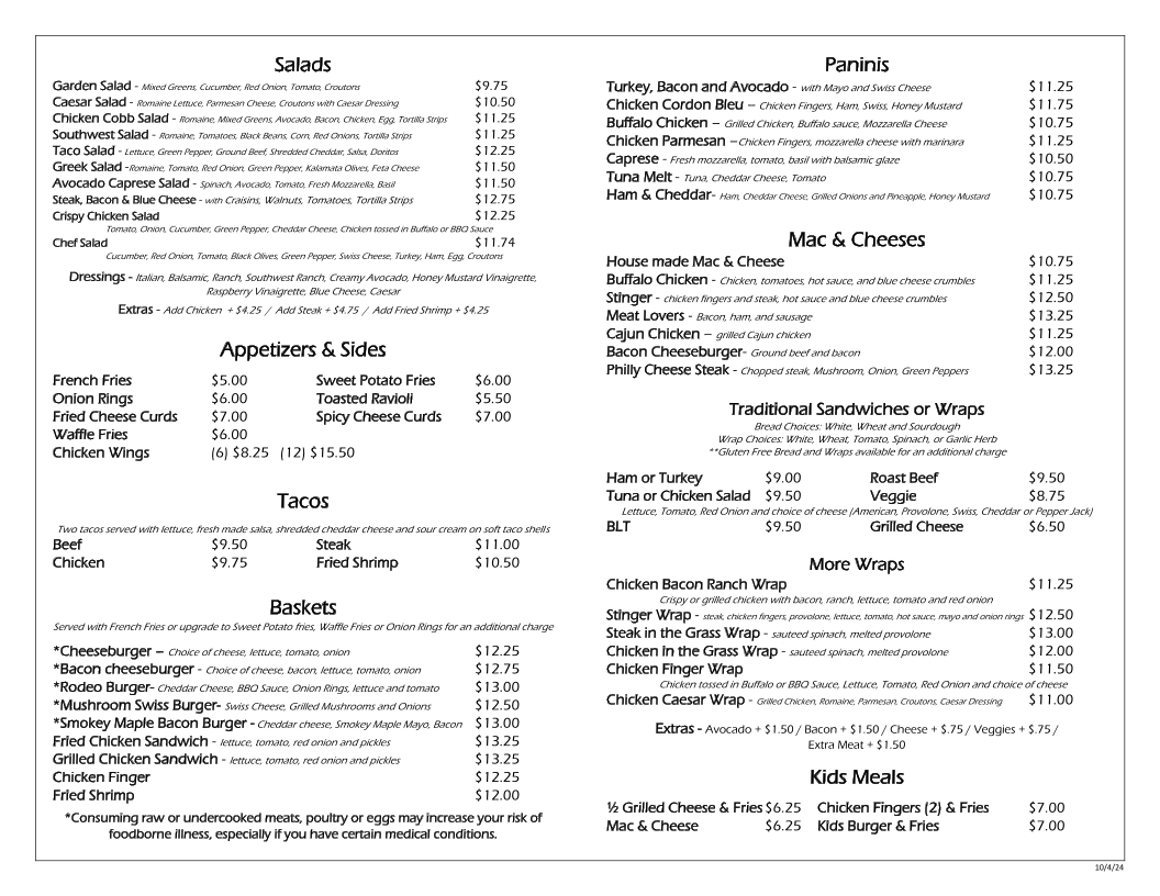Nellie's Kitchen menu board
