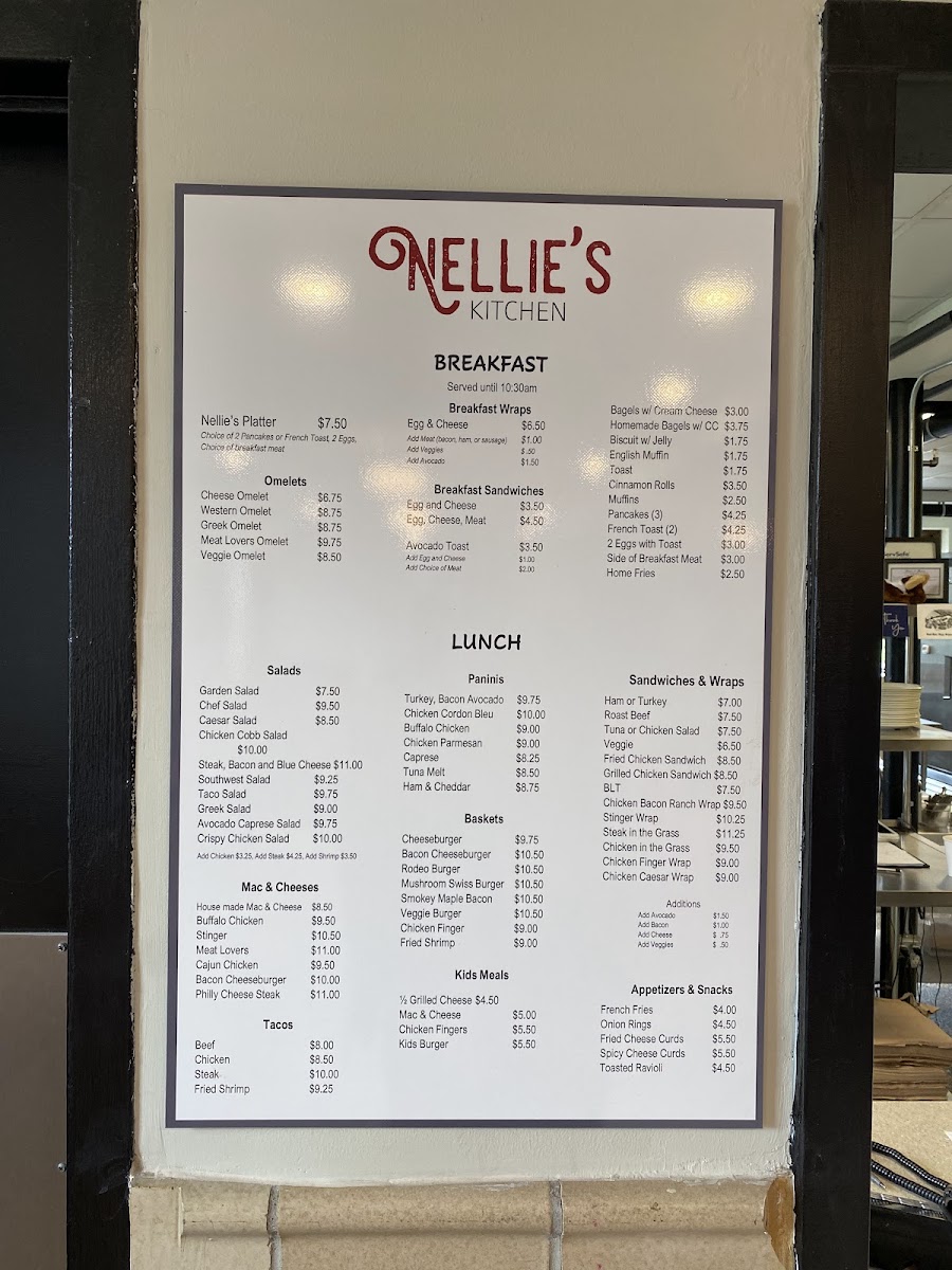 Nellie's Kitchen menu board