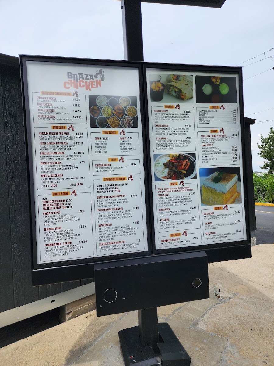 Braza Chicken Rotisserie and Grill menu board