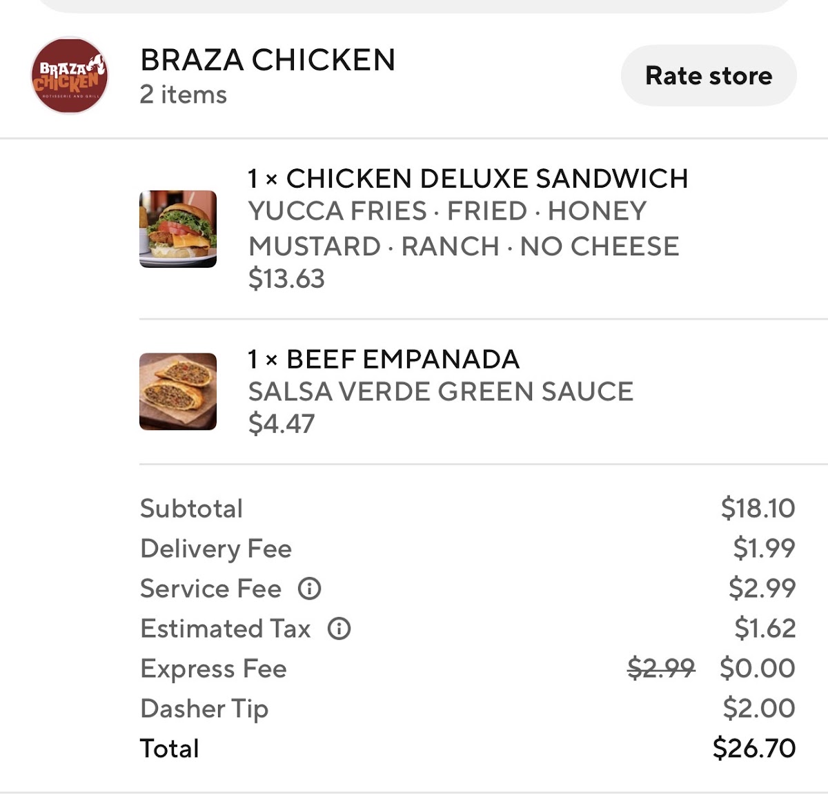 Braza Chicken Rotisserie and Grill menu board