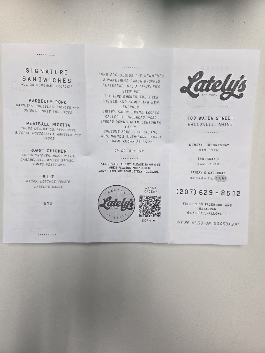 Lately's menu board