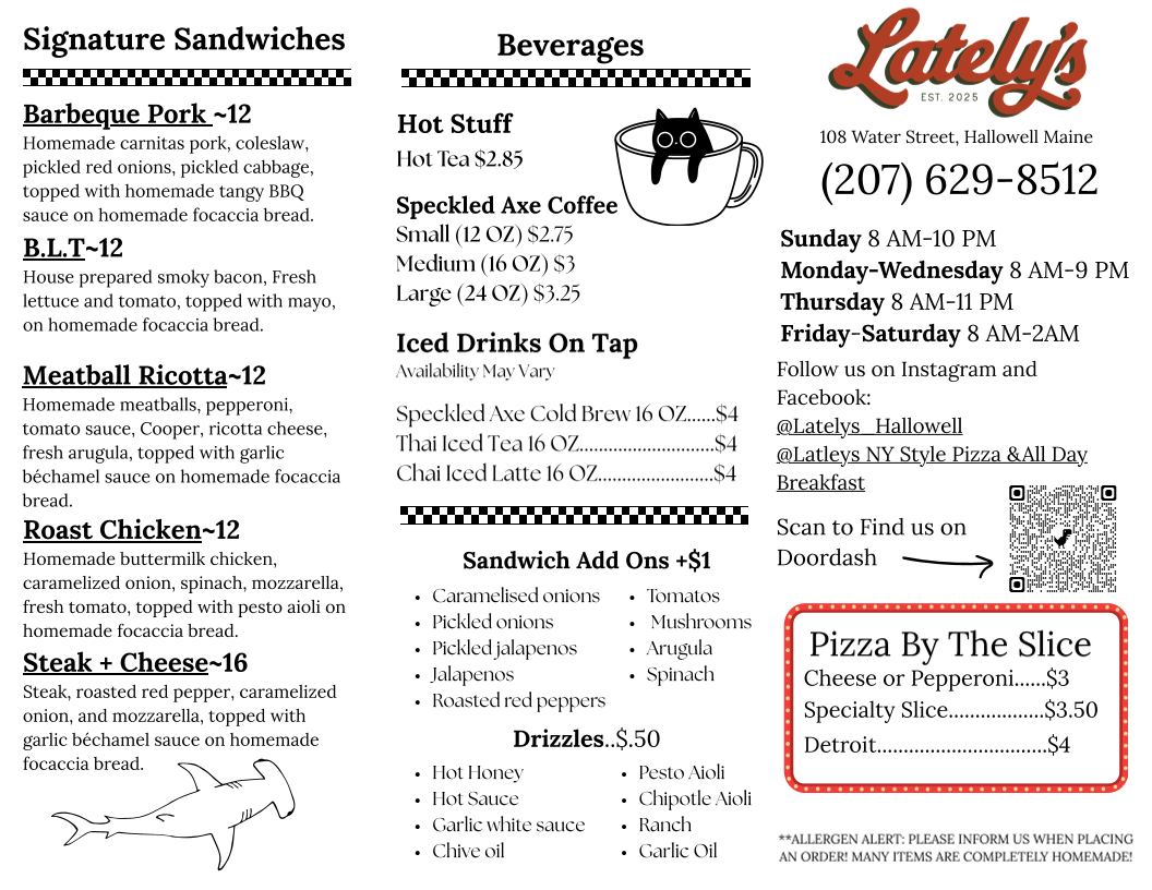 Lately's menu board