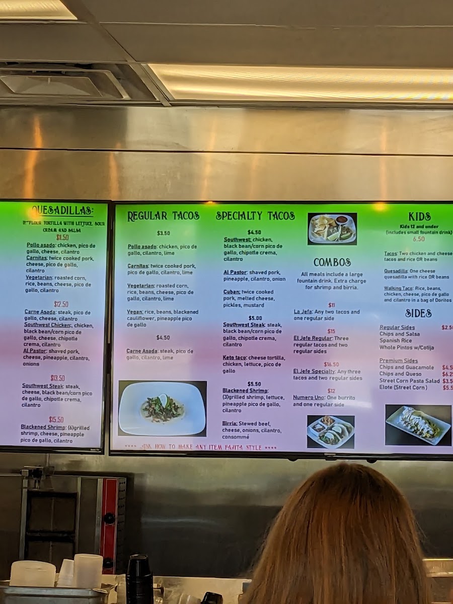 Tuesdays Street Tacos & Burritos menu board