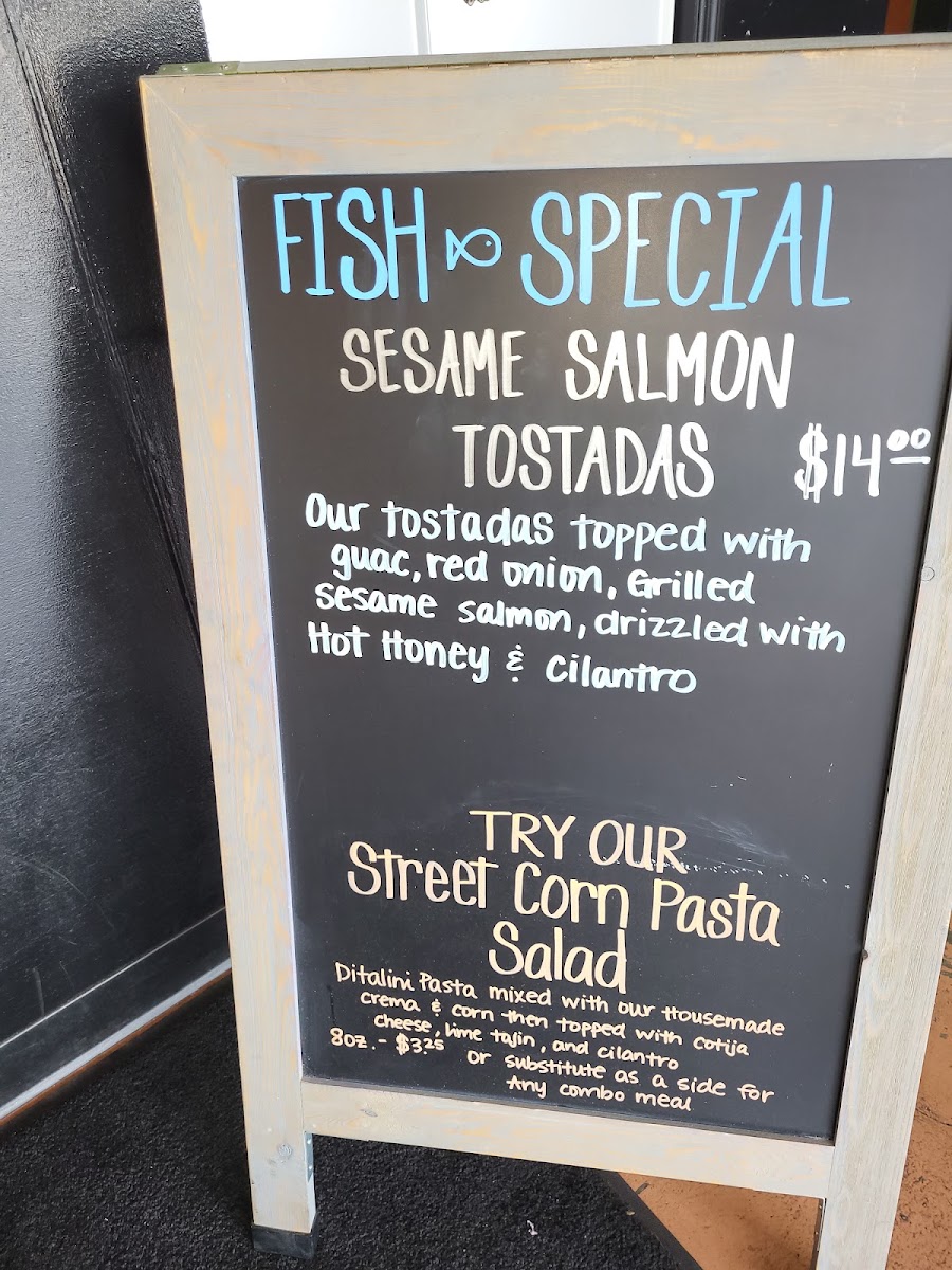 Tuesdays Street Tacos & Burritos menu board