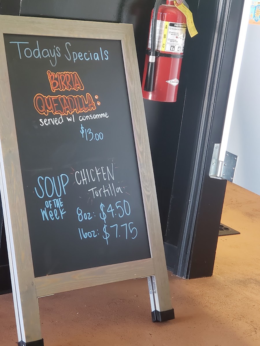 Tuesdays Street Tacos & Burritos menu board