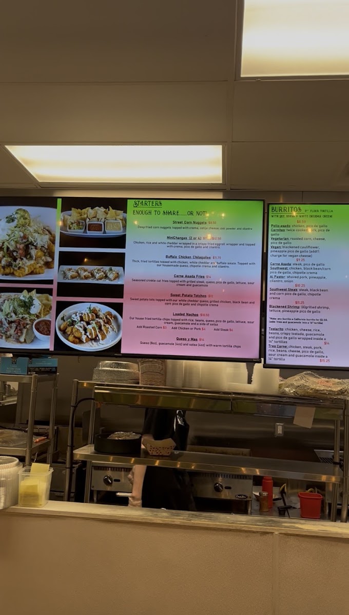 Tuesdays Street Tacos & Burritos menu board