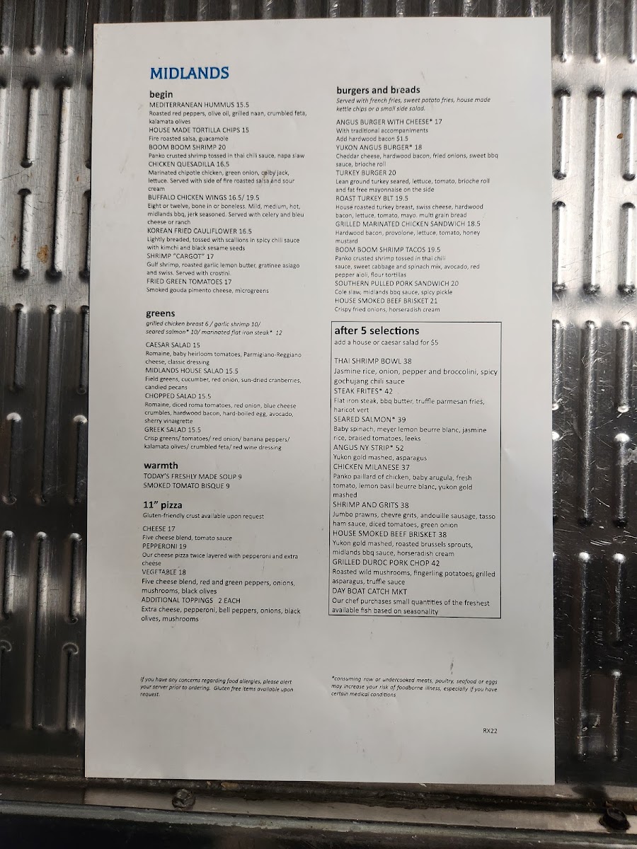 Midlands menu board
