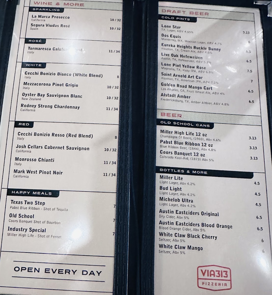 Via 313 menu board
