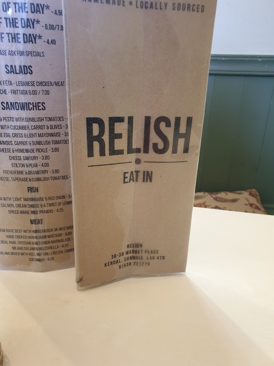 Relish No.37 menu board