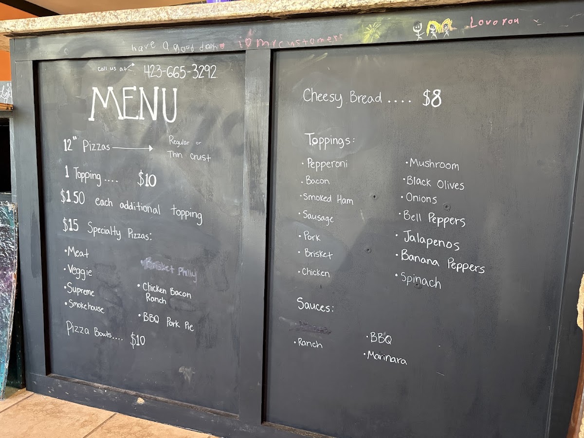 Charleston Pizza menu board