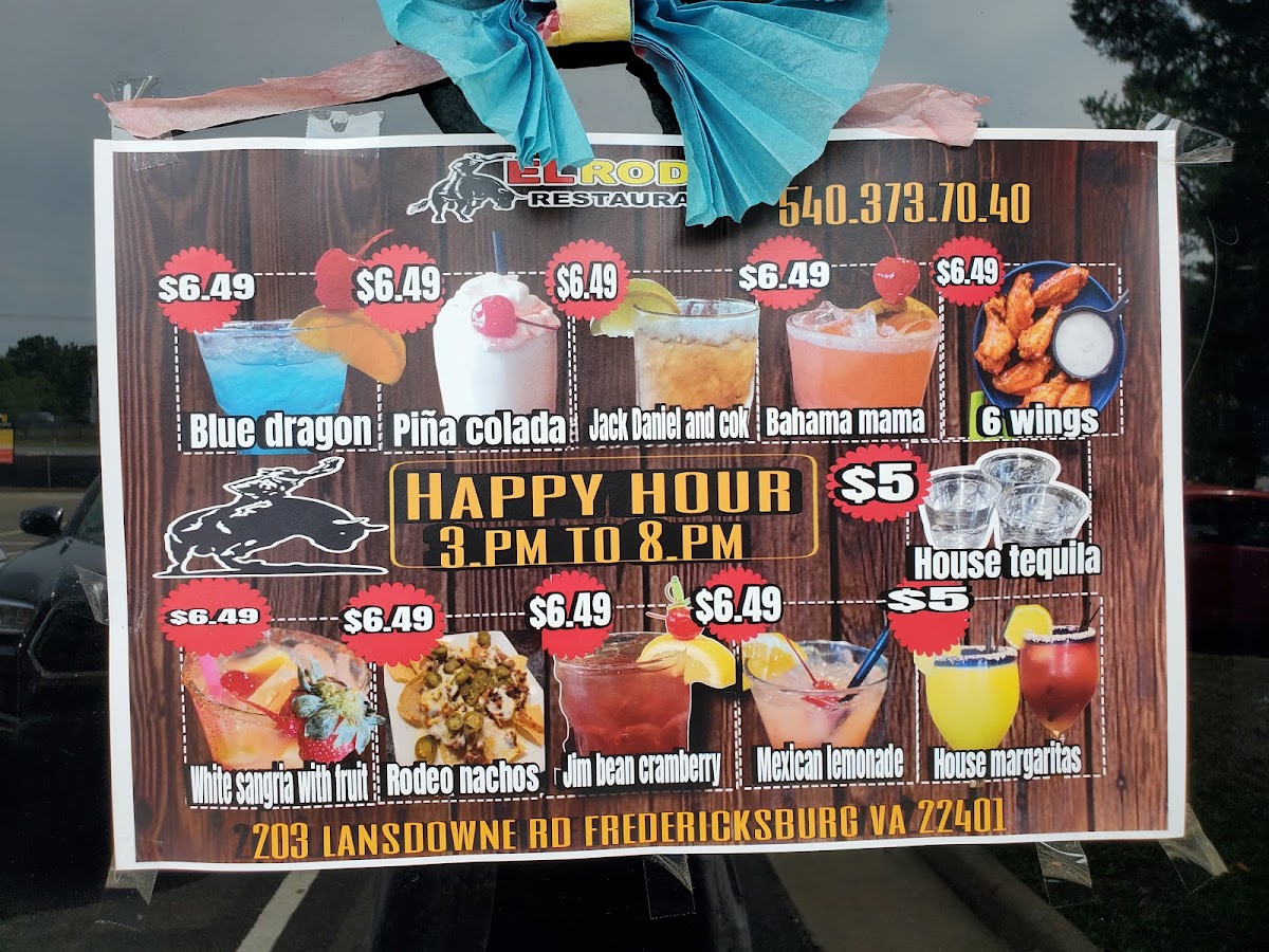 El Rodeo Mexican & Salvadorian Restaurant menu board