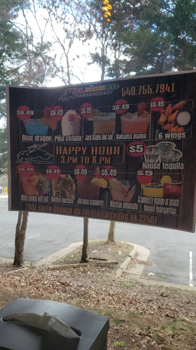 El Rodeo Mexican & Salvadorian Restaurant menu board