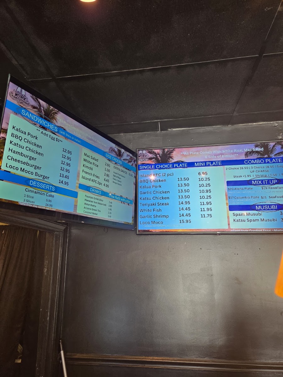 Surfin Aloha : Hawaiian Style Food menu board