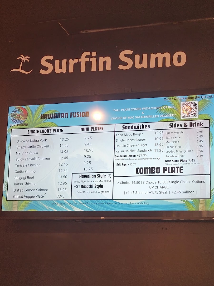 Surfin Aloha : Hawaiian Style Food menu board