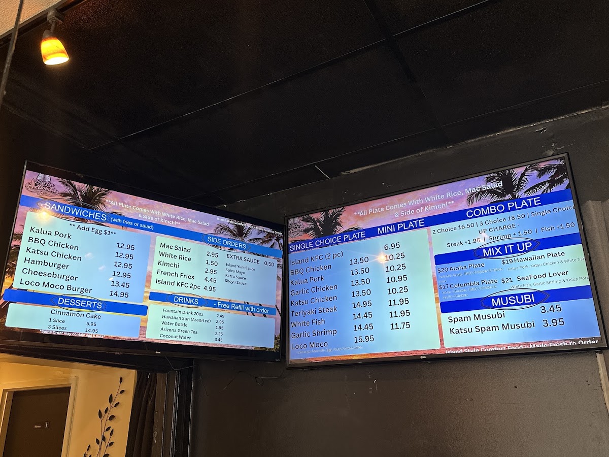Surfin Aloha : Hawaiian Style Food menu board