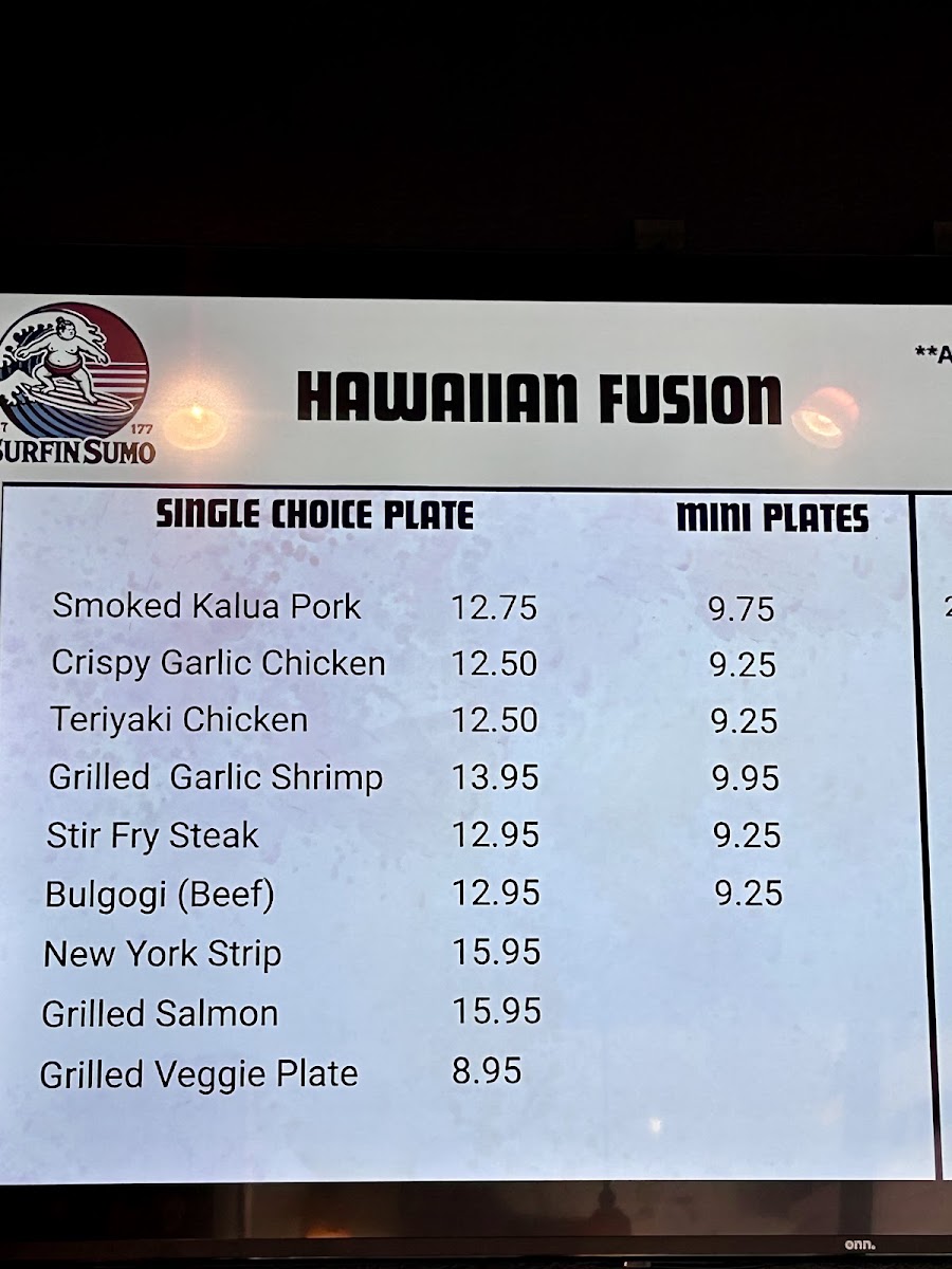 Surfin Aloha : Hawaiian Style Food menu board