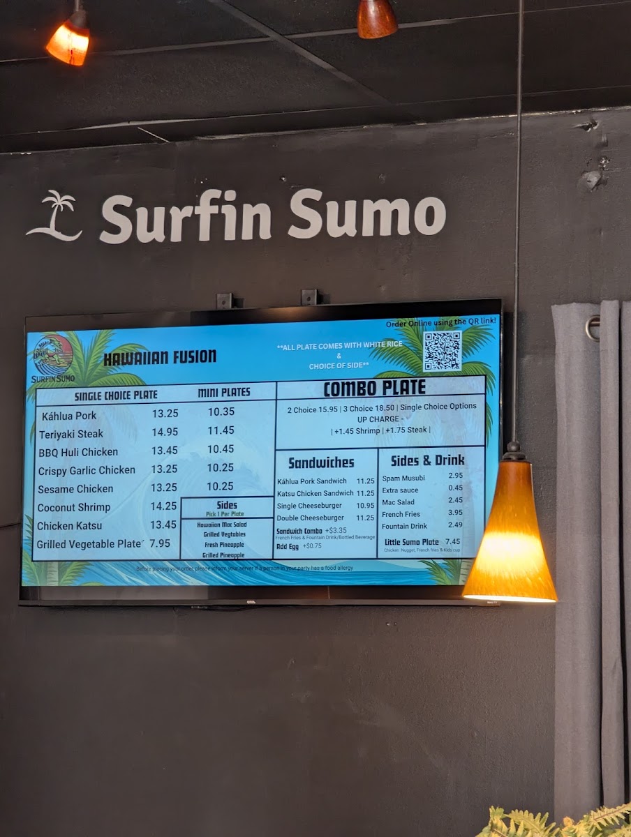 Surfin Aloha : Hawaiian Style Food menu board