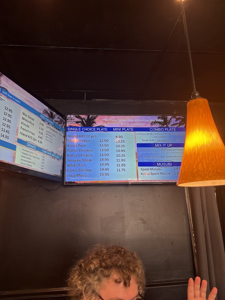 Surfin Aloha : Hawaiian Style Food menu board