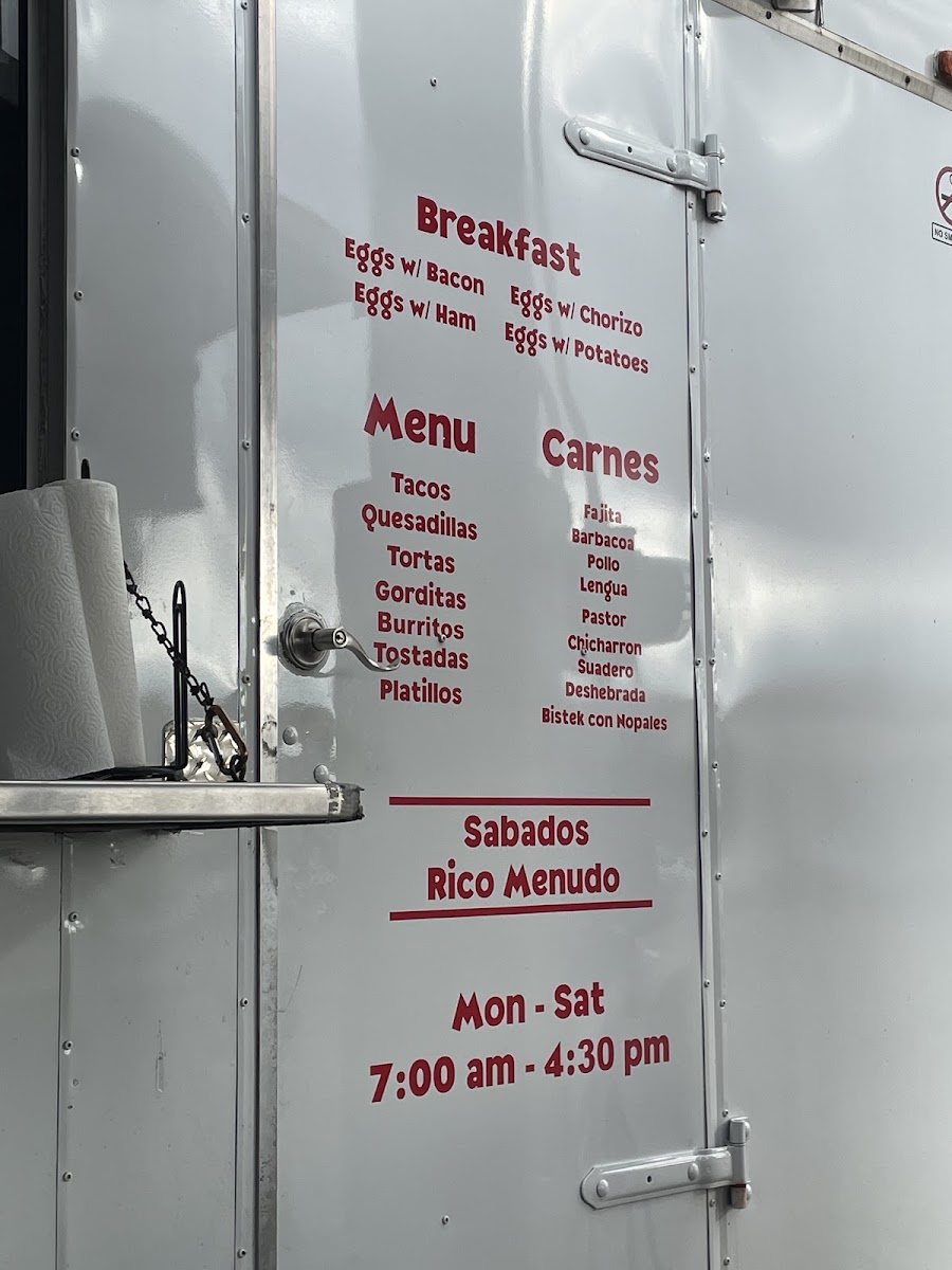 Taqueria Tia Maria menu board