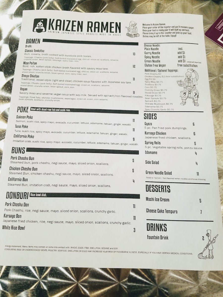 Kaizen Ramen menu board