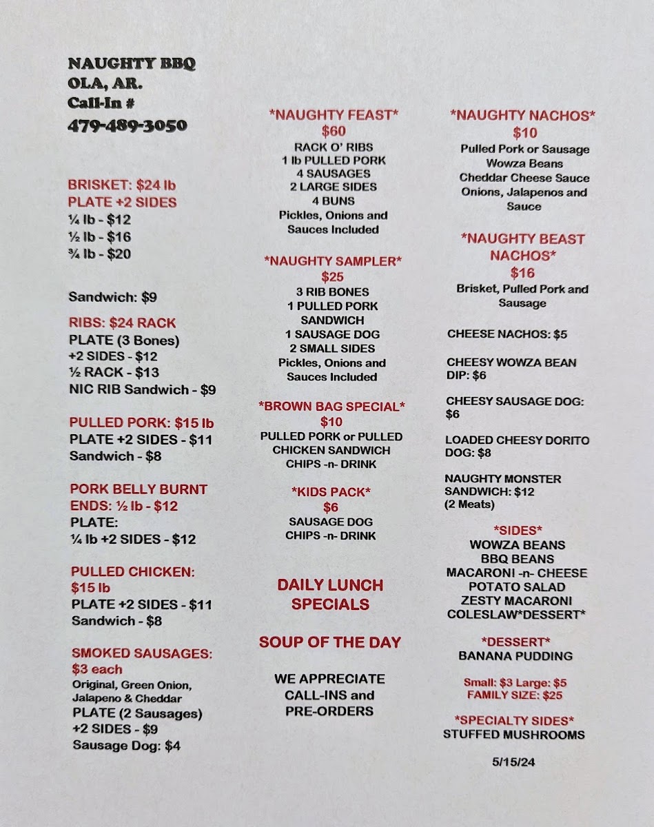 Naughty BBQ menu board