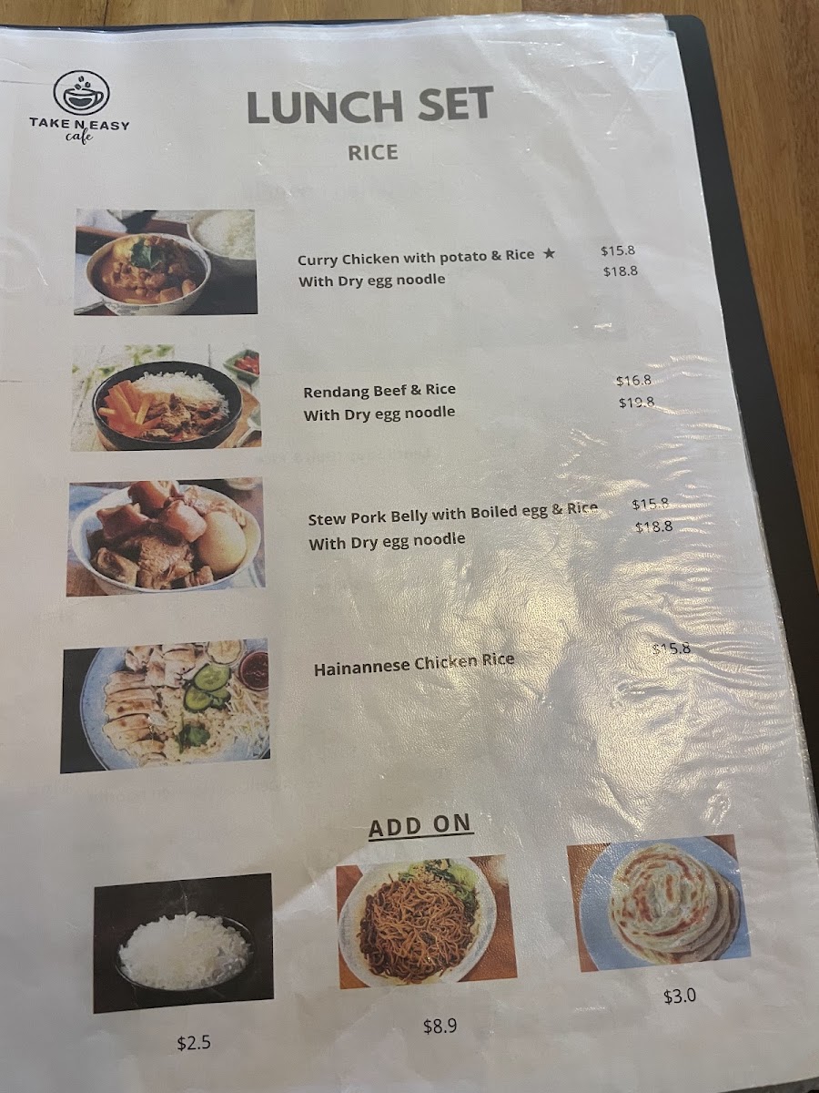 Take N Easy Cafe menu board