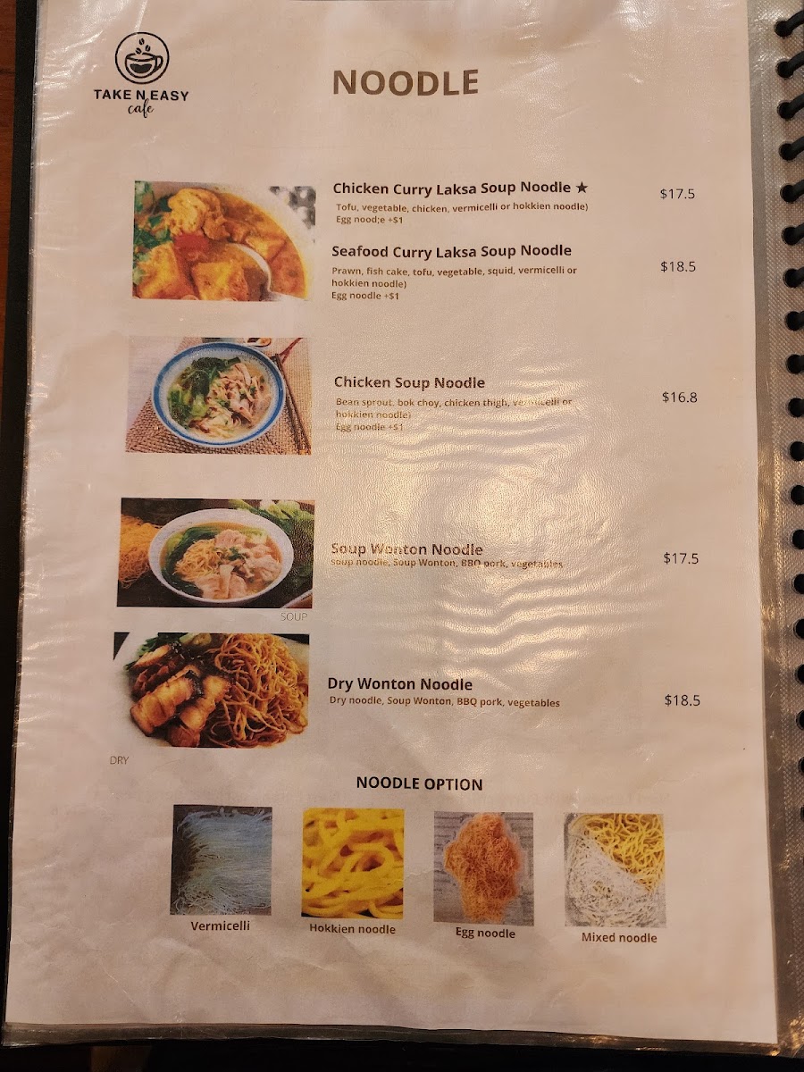 Take N Easy Cafe menu board