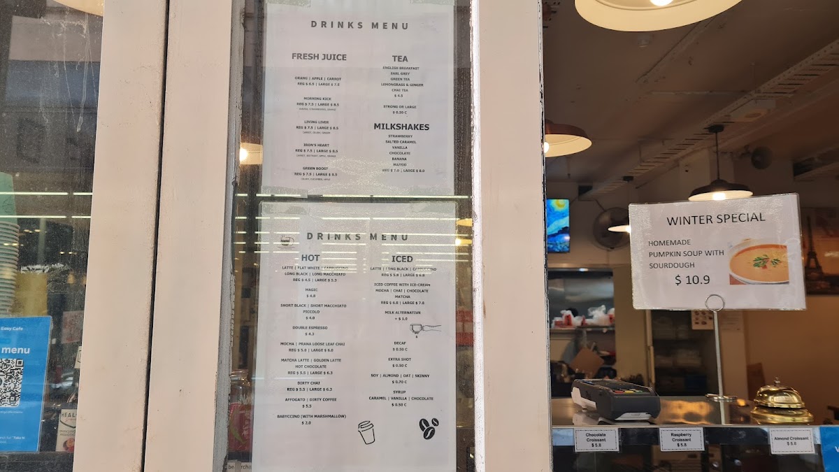 Take N Easy Cafe menu board