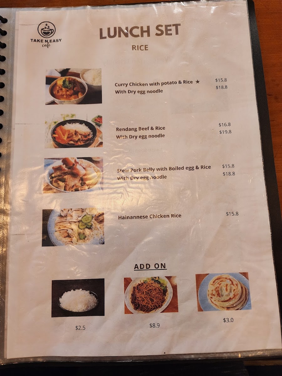 Take N Easy Cafe menu board