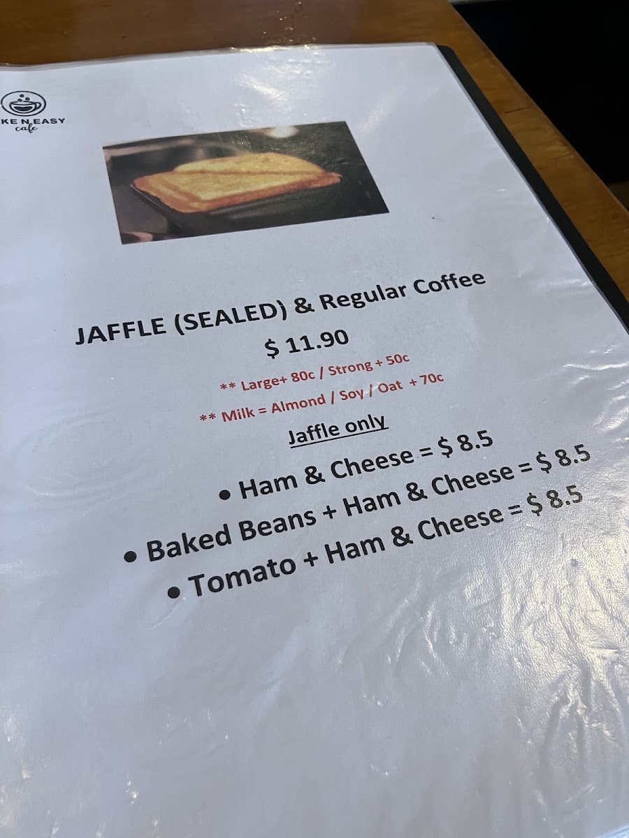 Take N Easy Cafe menu board