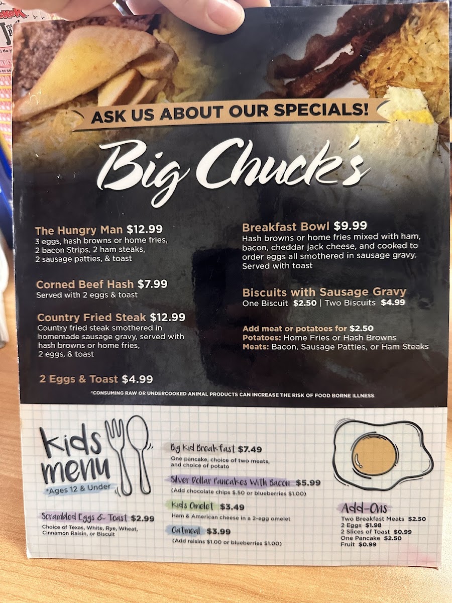Big Chuck's Pizza Plus menu board