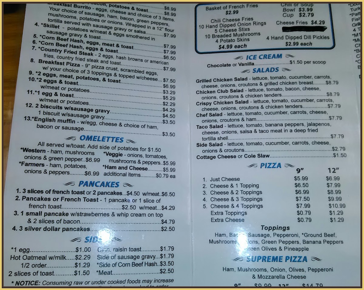 Big Chuck's Pizza Plus menu board