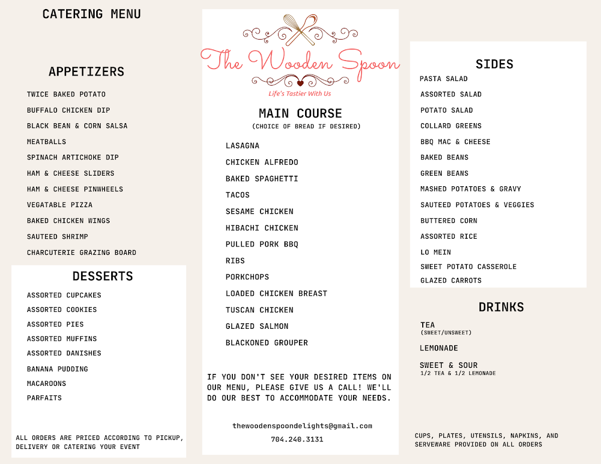 The Wooden Spoon menu board