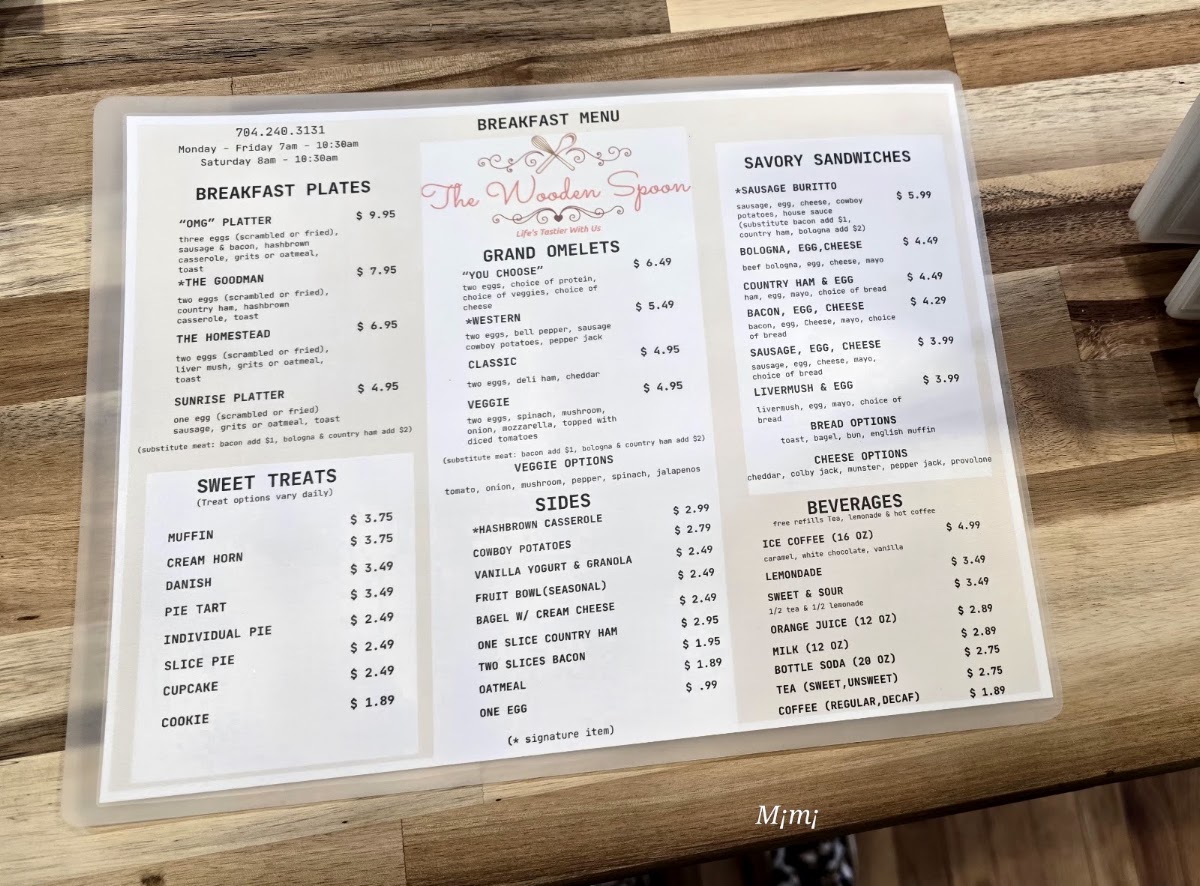 The Wooden Spoon menu board
