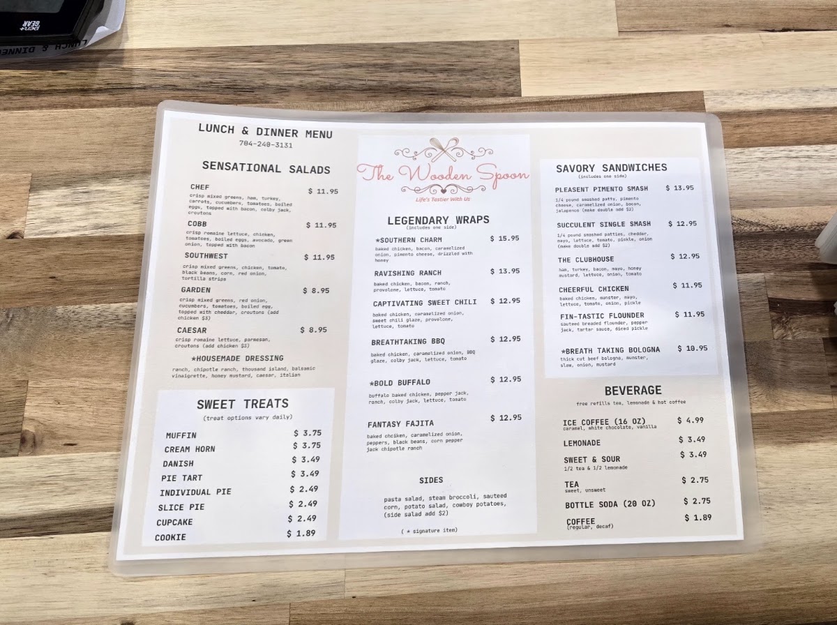 The Wooden Spoon menu board