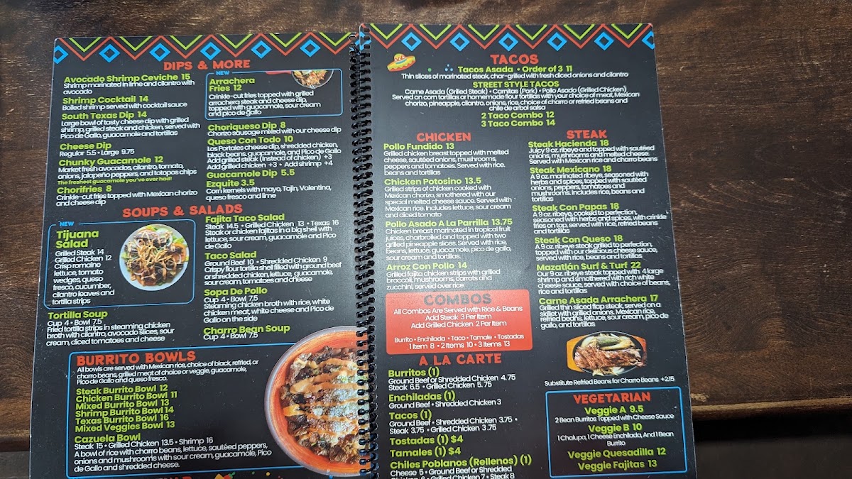 Los Portales Mexican Grill & Bar menu board