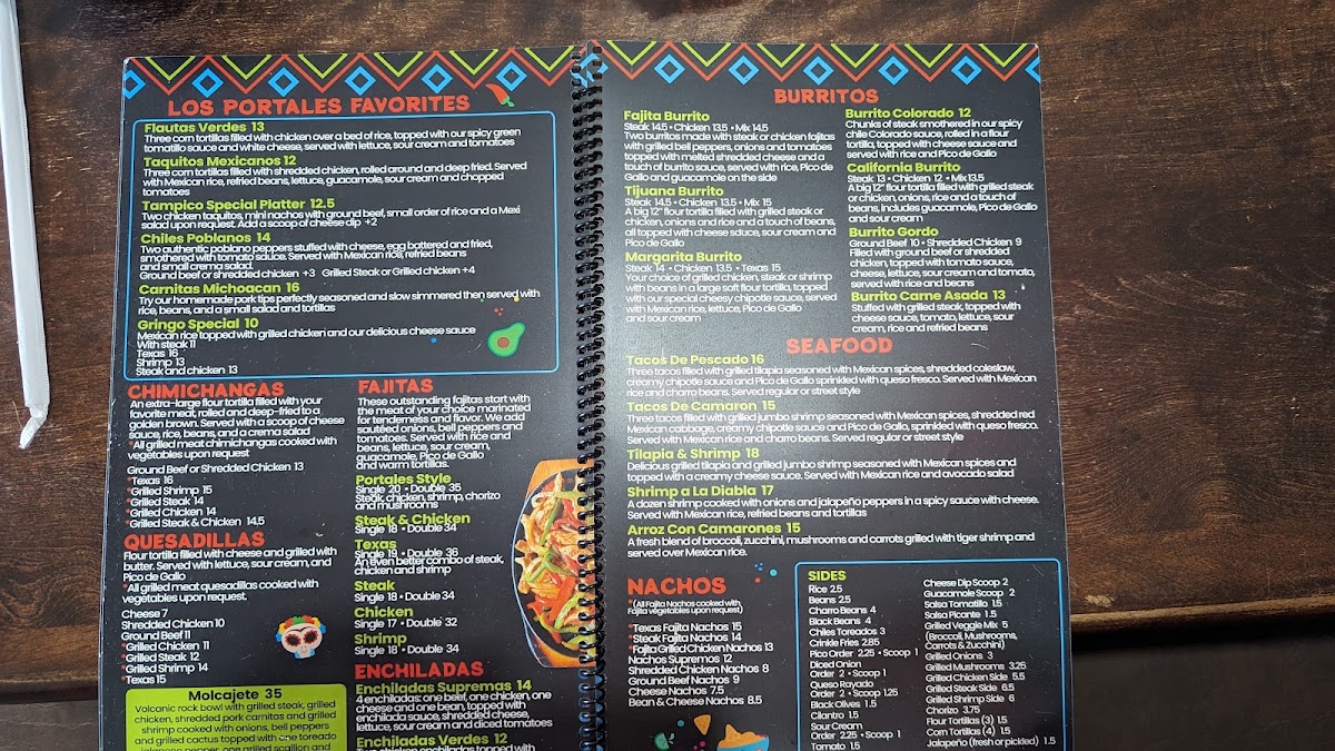 Los Portales Mexican Grill & Bar menu board