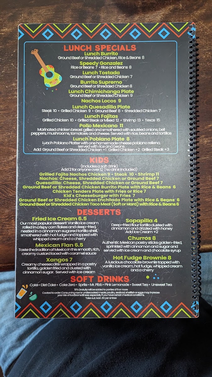 Los Portales Mexican Grill & Bar menu board