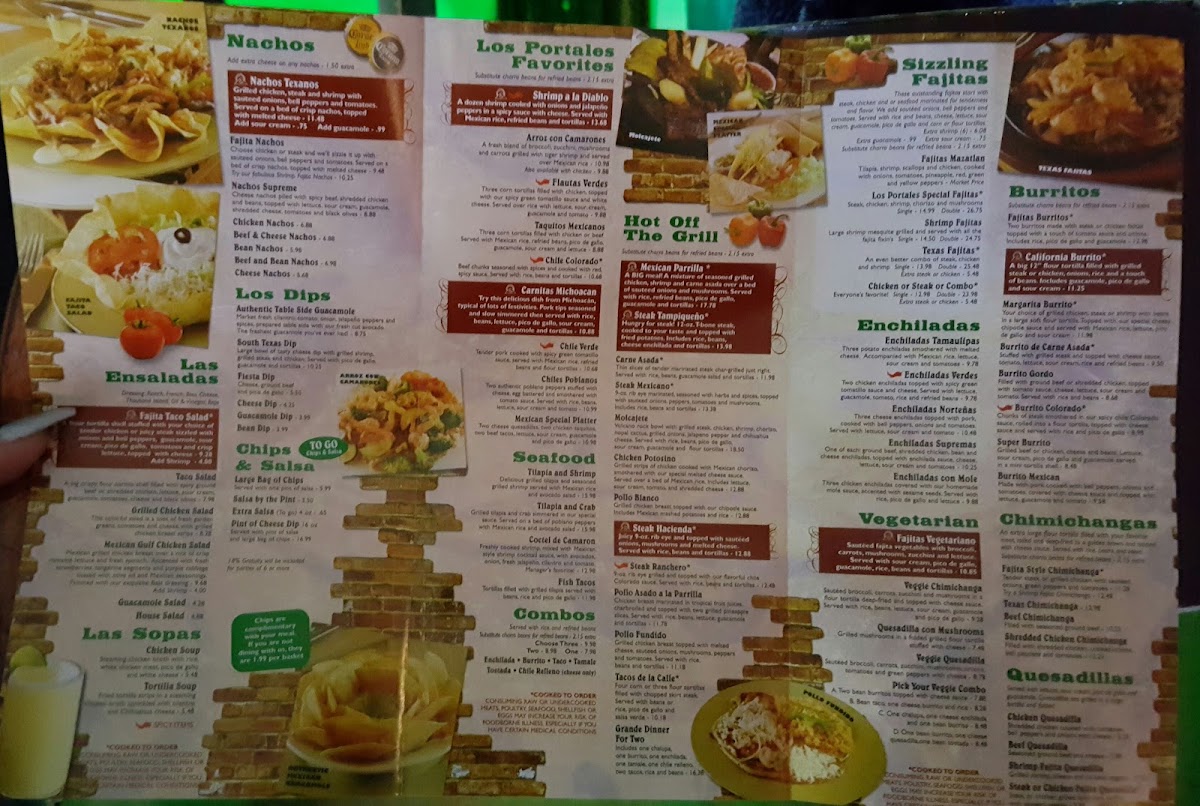 Los Portales Mexican Grill & Bar menu board