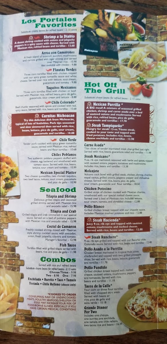 Los Portales Mexican Grill & Bar menu board